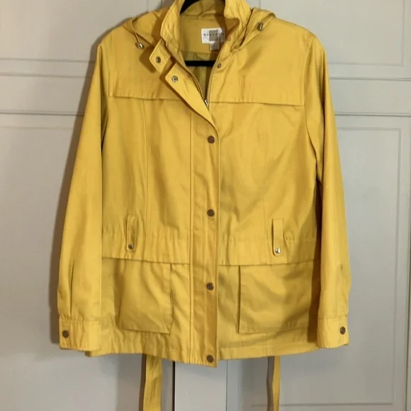 Yellow Hooded Belted Raincoat by Gallery Size Large EUC - Picture 3 of 16